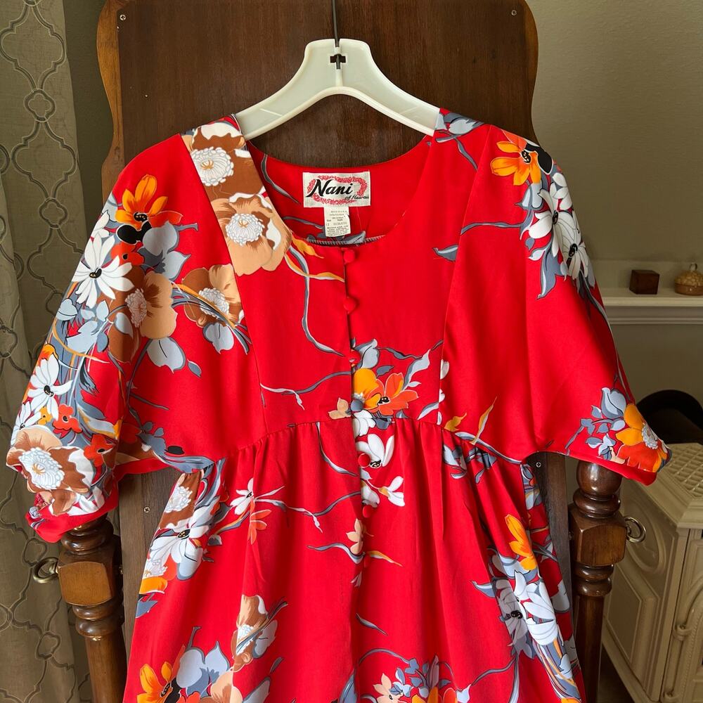 Vintage Nani Of Hawaii Maxi Hawaiian Dress 1970s Size 12 (small) Floral Red - Picture 9 of 11